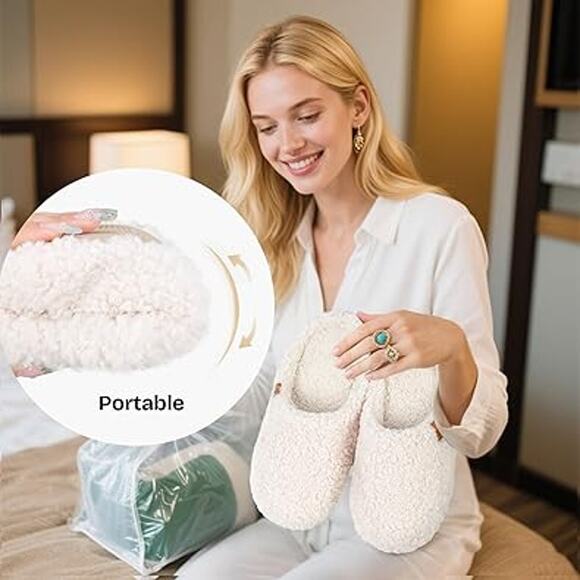 New EverFoams Womens Size 5-6 Cream Fuzzy Slip-on Memory Foam House Slippers - Picture 5 of 5